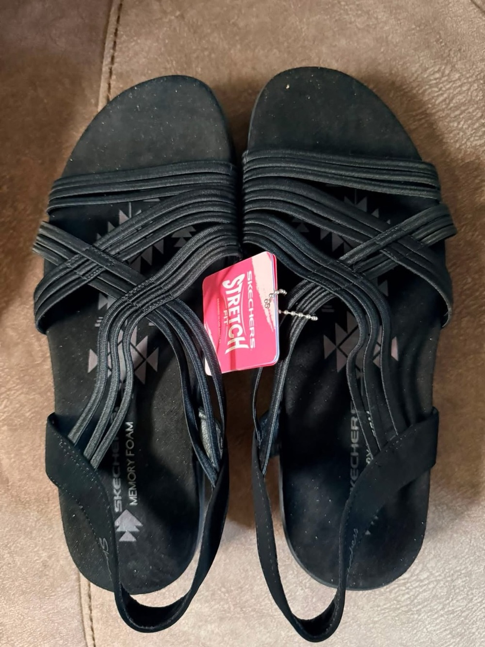 Skechers Black Women's Stretch Strap Memory Foam Sandals wide fit